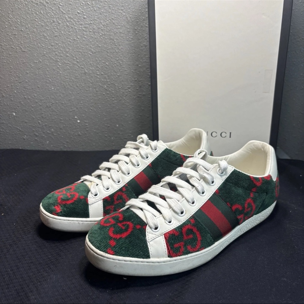 Gucci Tricolor GG Terry Fabric and Leather Ace Sneakers Size 7.5B
